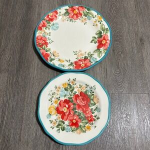 The Pioneer Woman Plates Set of 2 Multicolor Vintage Floral Scalloped Stoneware